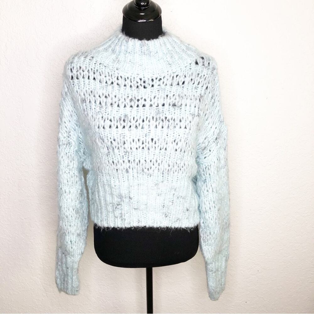Urban Outfitters light‎ blue semi open knit mock turtleneck sweater size Medium